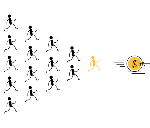 Ponzi pyramid scheme. People running for money. Vector illustration isolated on white background.